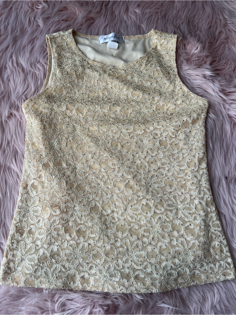 Vintage Made in USA Melanie Lyne Sequin and Lace Top Large
